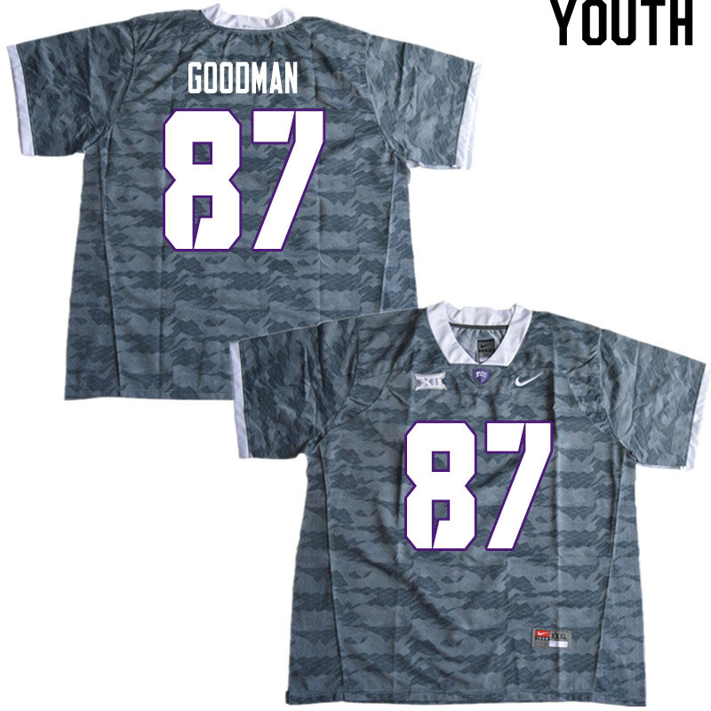 Youth #87 Jake Goodman TCU Horned Frogs College Football Jerseys Sale-Gray